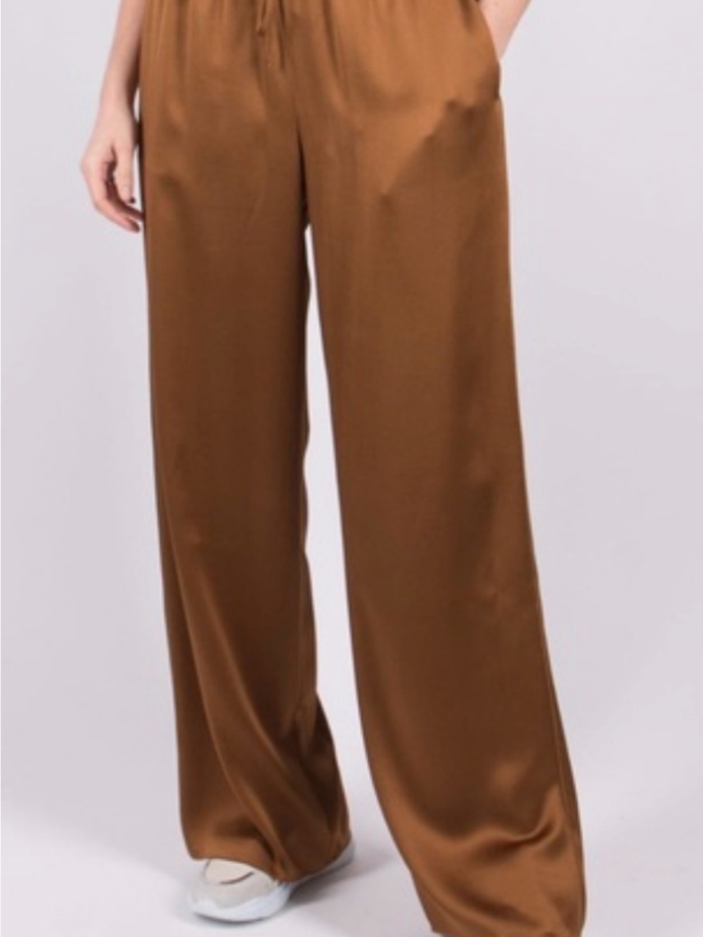 Vince Wide Leg 100% Silk Pants in Caramel Brown